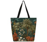 Mexpekil Borsa a tracolla in tela con fiori e palme hawaiane, per donne e ragazze, riutilizzabile, per la spesa, grande, borsa a tracolla multiuso
