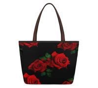 Mexpekil Borsa a tracolla riutilizzabile da donna, classica con fiori rossi, grande capacità, graziosa borsa a tracolla per shopping, lavoro, libri, Rosa Rossa Classica, Medium
