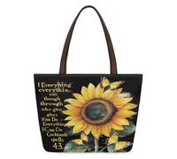 Mexpekil Borsa a tracolla riutilizzabile da donna, con citazioni ispiratrici di girasole, grande capacità, graziosa borsa a tracolla per shopping, lavoro, libro, Citazioni ispiratrici di girasole