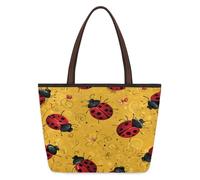 Mexpekil Borsa a tracolla riutilizzabile da donna, con coccinelle rosse, grande capacità, simpatica, per shopping, spesa, lavoro, libro, Coccinelle rosse, Small