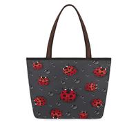 Mexpekil Borsa a tracolla riutilizzabile da donna, con coccinelle rosse, grande capacità, simpatica, per shopping, spesa, lavoro, libro, Coccinelle rosse, Medium