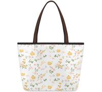 Mexpekil Borsa a tracolla riutilizzabile da donna, con frammenti floreali gialli di grande capacità, graziosa borsa a tracolla per shopping, lavoro, libri, Frammenti floreali gialli, Small