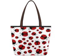 Mexpekil Borsa a tracolla riutilizzabile da donna, motivo coccinella rossa, divertente stampa cartone animato, grande capacità, graziosa borsa a tracolla per shopping, spesa, lavoro, libro, Coccinella