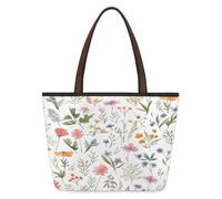 Mexpekil Borsa a tracolla riutilizzabile da donna, motivo floreale con foglie verdi ad acquerello, grande capacità, graziosa borsa a tracolla per shopping, spesa, lavoro, libro, Foglia verde floreale