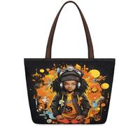 Mexpekil Borsa a tracolla riutilizzabile per donne, bella ragazza nera che ama la musica, grande capacità, graziosa borsa a tracolla per shopping, lavoro, libro, Fresco Ragazza, Small