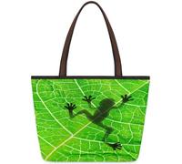 Mexpekil Borsa a tracolla riutilizzabile per donne, rana e ombra, silhouette sulla foglia, grande capacità, graziosa borsa a tracolla per shopping, spesa, lavoro, libro, Rana Animale, Medium