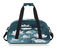 Mexpekil Borsa da palestra da viaggio con fiori di loto blu e bianco, per ragazze e ragazzi, borsa impermeabile per il fine settimana, per sport, danza, scuola, pratica