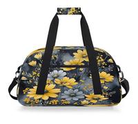 Mexpekil Borsa da palestra da viaggio con fiori gialli grigi per ragazze e ragazzi borse da viaggio per il fine settimana borsa impermeabile per sport danza scuola pratica
