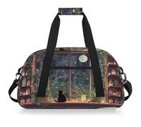 Mexpekil Borsa da palestra da viaggio con gatto con finestra in stile cartone animato per ragazze e ragazzi borse da viaggio per il fine settimana borsa impermeabile per sport danza scuola pratica