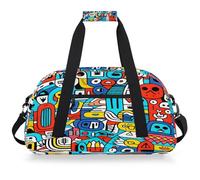 Mexpekil Borsa da palestra da viaggio con grafica astratta in stile cartone animato per ragazze e ragazzi borse da viaggio per il fine settimana borsa impermeabile per sport danza scuola pratica