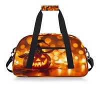 Mexpekil Borsa da palestra da viaggio con luci di zucca di Halloween per ragazze e ragazzi borse da viaggio per il fine settimana borsa impermeabile per sport danza scuola pratica