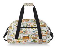 Mexpekil Borsa da palestra da viaggio con motivo bus city per ragazze e ragazzi borse da viaggio per il fine settimana borsa impermeabile per sport danza scuola pratica