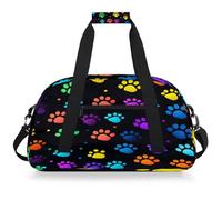 Mexpekil Borsa da palestra da viaggio con stampa di zampe di cane arcobaleno per ragazze e ragazzi borse da viaggio per il fine settimana borsa impermeabile per sport danza scuola pratica