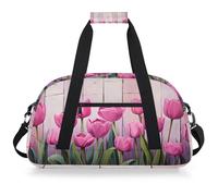 Mexpekil Borsa da palestra da viaggio con tulipano rosa in legno, per ragazze e ragazzi, borsa da viaggio per il fine settimana, impermeabile, per sport, danza, scuola, pratica