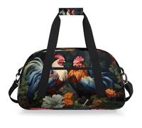 Mexpekil Borsa da palestra da viaggio floreale con gallo per ragazze e ragazzi, borsa da viaggio impermeabile per il fine settimana, per sport, danza, scuola, pratica