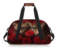 Mexpekil Borsa da palestra da viaggio per ragazze e ragazzi con leopardo rosso rosa leopardata borse da viaggio per il fine settimana borsa impermeabile per sport danza scuola pratica