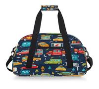 Mexpekil Borsa da palestra da viaggio per ragazze e ragazzi con motivo a cartoni animati con auto e autobus borse da viaggio per il fine settimana borse impermeabili per sport danza scuola pratica