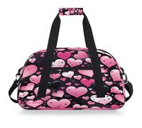 Mexpekil Borsa da palestra da viaggio rosa con cuori neri per ragazze ragazzi borse da viaggio per il fine settimana borsa impermeabile per sport danza scuola pratica