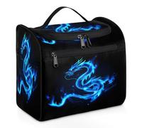 Mexpekil Borsa da toilette astratta blu con drago di fuoco da appendere per donne e uomini, grande borsa impermeabile per trucco cosmetico da viaggio, Multicolore, 10.2 x 6.5 x 9.2 inches, Beauty case
