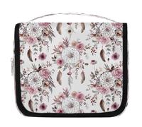 Mexpekil Borsa da toilette bohémien con acchiappasogni e rosa, per donne, uomini e donne, impermeabile, da appendere, da viaggio, con gancio, organizer per cosmetici