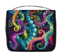 Mexpekil Borsa da toilette colorata con motivo a tentacoli di polpo e oceano, per donne, uomini, donne, impermeabile, da appendere, con gancio, organizer per cosmetici
