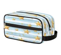 Mexpekil Borsa da toilette con motivo a stelle dorate e strisce azzurre, organizer per cosmetici, trousse da viaggio, per donne, uomini, ragazzi e ragazze