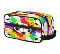 Mexpekil Borsa da toilette con motivo arcobaleno con schizzi di calcio, organizer per cosmetici, trousse da viaggio, per donne, uomini, ragazzi e ragazze