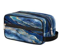 Mexpekil Borsa da toilette con motivo astratto blu e oro in marmo liquido, organizer per cosmetici, trousse da viaggio per donne, uomini, ragazzi e ragazze