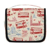 Mexpekil Borsa da toilette con motivo autobus londinese Big Ben City Elements, per donne, uomini e donne, impermeabile, da appendere, con gancio, organizer per cosmetici