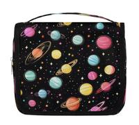 Mexpekil Borsa da toilette con pianeti colorati dell'universo per donne, uomini e donne, borsa da viaggio impermeabile da appendere con gancio, organizer per cosmetici