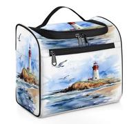 Mexpekil Borsa da toilette da appendere con faro e mare, per donne e uomini, grande, impermeabile, per trucchi e cosmetici da viaggio, Multicolore, 10.2 x 6.5 x 9.2 inches, Beauty case