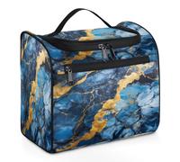 Mexpekil Borsa da toilette da appendere con liquido blu marmo dorato per donne e uomini, grande borsa impermeabile per trucco cosmetico da viaggio, Multicolore, 10.2 x 6.5 x 9.2 inches, Beauty case