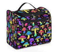 Mexpekil Borsa da toilette da appendere con motivo a funghi colorati al neon per donne e uomini, grande borsa impermeabile per trucco cosmetico da viaggio, Multicolore, 10.2 x 6.5 x 9.2 inches, Beauty