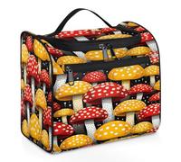 Mexpekil Borsa da toilette da appendere con motivo a funghi rossi e gialli per donne e uomini, grande borsa impermeabile per trucco cosmetico da viaggio, Multicolore, 10.2 x 6.5 x 9.2 inches, Beauty