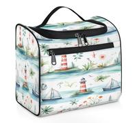 Mexpekil Borsa da toilette da appendere con nave ad acquerello con faro per donne e uomini, grande borsa per il lavaggio cosmetico impermeabile per il viaggio, Multicolore, 10.2 x 6.5 x 9.2 inches,