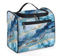 Mexpekil Borsa da toilette da appendere con stampa astratta blu foglia di tè liquido blu marmo per donne uomini grande borsa impermeabile per il trucco cosmetico da viaggio, Multicolore, 10.2 x 6.5 x