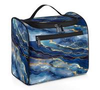 Mexpekil Borsa da toilette da appendere in marmo blu liquido astratto blu dorato per donne uomini grande borsa impermeabile per il trucco cosmetico da viaggio, Multicolore, 10.2 x 6.5 x 9.2 inches,