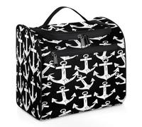 Mexpekil Borsa da toilette da viaggio con ancora marina nera e bianca, per donne e uomini, grande, impermeabile, per trucco e cosmetici, Multicolore, 10.2 x 6.5 x 9.2 inches, Beauty case