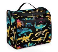 Mexpekil Borsa da toilette da viaggio con dinosauro retrò grunge da appendere per donne e uomini, grande, impermeabile, per trucco e cosmetici, Multicolore, 10.2 x 6.5 x 9.2 inches, Beauty case