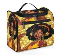Mexpekil Borsa da toilette da viaggio da appendere con 11 scomparti, bella donna che ascolta musica con cuffie impermeabile trucco borsa cosmetica organizer da viaggio per accessori shampoo full-size