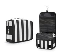 Mexpekil Borsa da toilette da viaggio da appendere per donne, a righe bianche e nere, grande, portatile, per trucchi e cosmetici, per ragazze e ragazzi