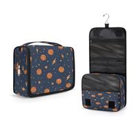 Mexpekil Borsa da toilette da viaggio da appendere per donne, arancione, basket, stelle, grande, portatile, organizer per cosmetici per ragazze e ragazzi