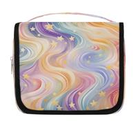 Mexpekil Borsa da toilette da viaggio da appendere per donne astratte arcobaleno stelle grande borsa portatile per trucchi organizer per cosmetici per ragazze ragazzi