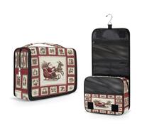 Mexpekil Borsa da toilette da viaggio da appendere per donne, Babbo Natale, cavallo, patchwork, grande, portatile, organizer per trucchi e cosmetici, per ragazze e ragazzi