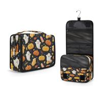 Mexpekil Borsa da toilette da viaggio da appendere per donne, biscotti di Halloween, fantasmi, zucche, grande, portatile, organizer per trucchi e cosmetici, per ragazze e ragazzi