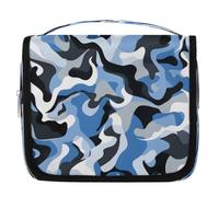 Mexpekil Borsa da toilette da viaggio da appendere per donne blu grigio mimetico grande borsa portatile per trucchi organizer per cosmetici per ragazze ragazzi