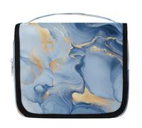 Mexpekil Borsa da toilette da viaggio da appendere per donne blu oro marmo pittura grande borsa portatile trucco organizer borse per ragazze ragazzi