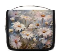 Mexpekil Borsa da toilette da viaggio da appendere per donne che dipingono margherite, grande borsa da bagno portatile per trucchi e cosmetici, borse per ragazze e ragazzi