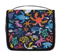 Mexpekil Borsa da toilette da viaggio da appendere per donne, colorata, vita marina, grande, portatile, organizer per cosmetici per ragazze e ragazzi