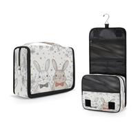 Mexpekil Borsa da toilette da viaggio da appendere per donne con disegno di due coniglietti, grande borsa da bagno portatile per trucchi e cosmetici, borse per ragazze e ragazzi